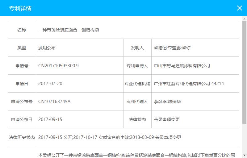 粤马防腐水漆专利详情截图